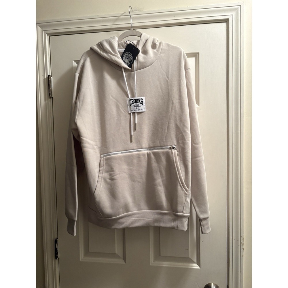 NWT Crooks & Castles The Ruling Elite Zip Pocket Pullover Hoodie Chalk Large NEW